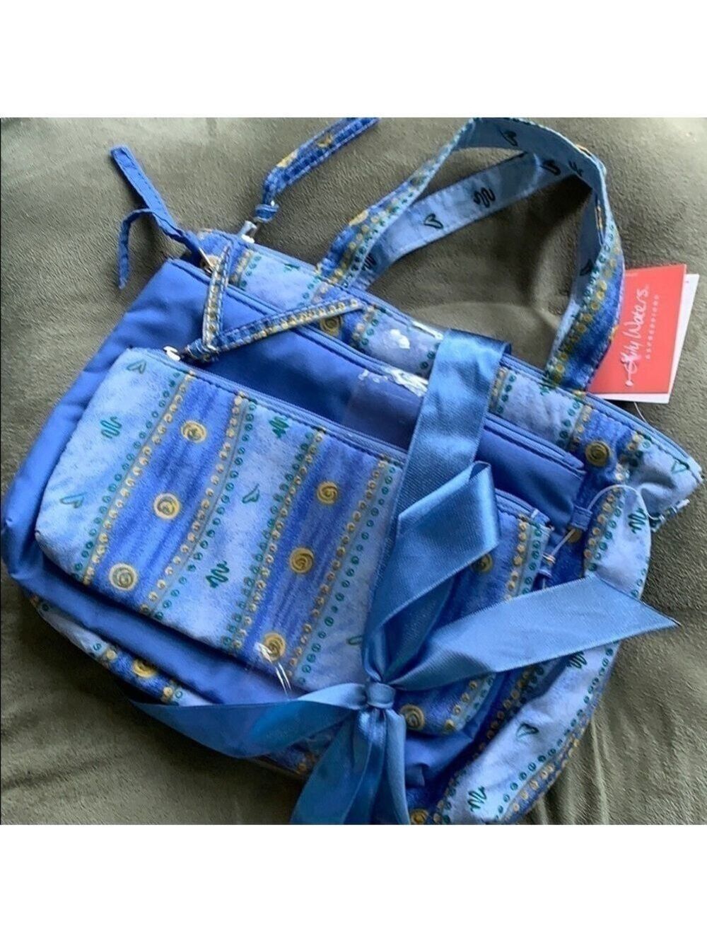 Lily Waters Expressions Cosmetic Toiletry Travel Bags Set Blue Gold